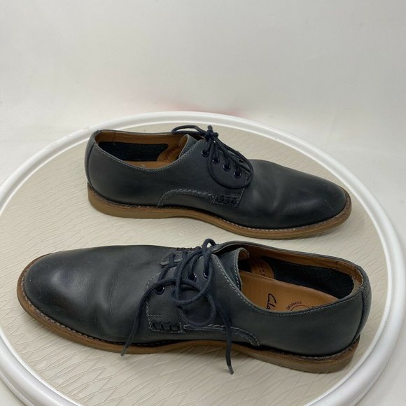 Clarks Men Oxford Shoes 8.5 Blue Leather Lace Up Casual Round Toe Comfort - Picture 10 of 12